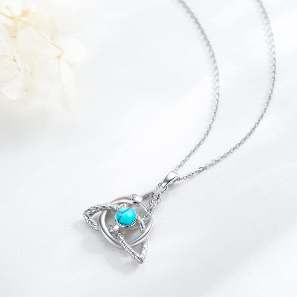 Sterling Silver Celtic Knot Trinity Snake Pendant Necklace with Turquoise-5