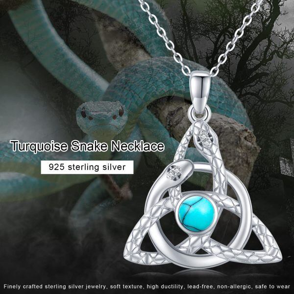 Sterling Silver Celtic Knot Trinity Snake Pendant Necklace with Turquoise-6