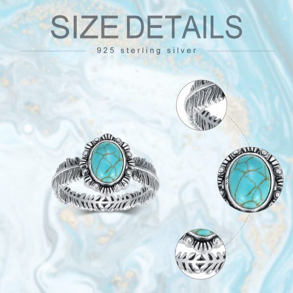 Sterling Silver Oxidized Feather Turquoise Unique Rings-1