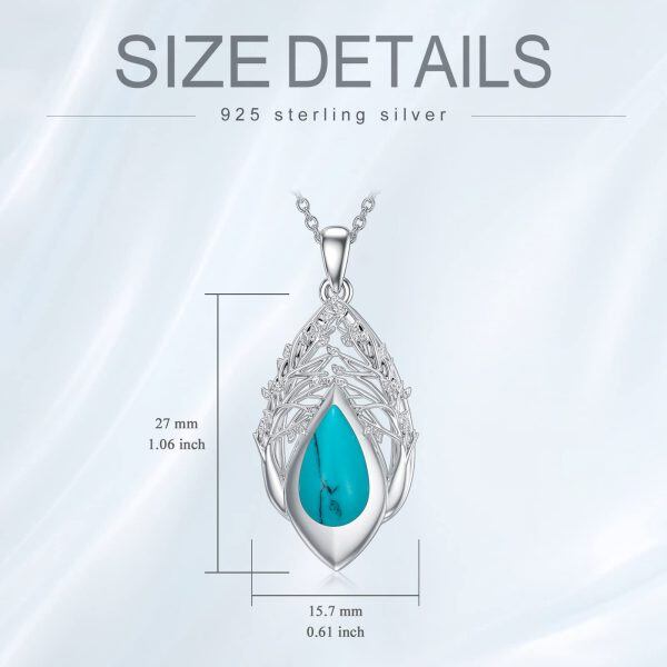 Sterling Silver Teardrop Turquoise Tree of Life Pendant Necklace-1