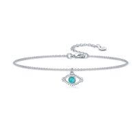 wholesale 925 Sterling Silver & Turquoise Evil Eye Charm Adjustable Chain Bracelet for Women- Rhodium Plated