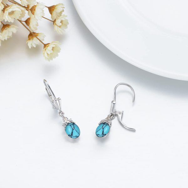 Sterling Silver Teardrop Turquoise Dangle Earrings-3