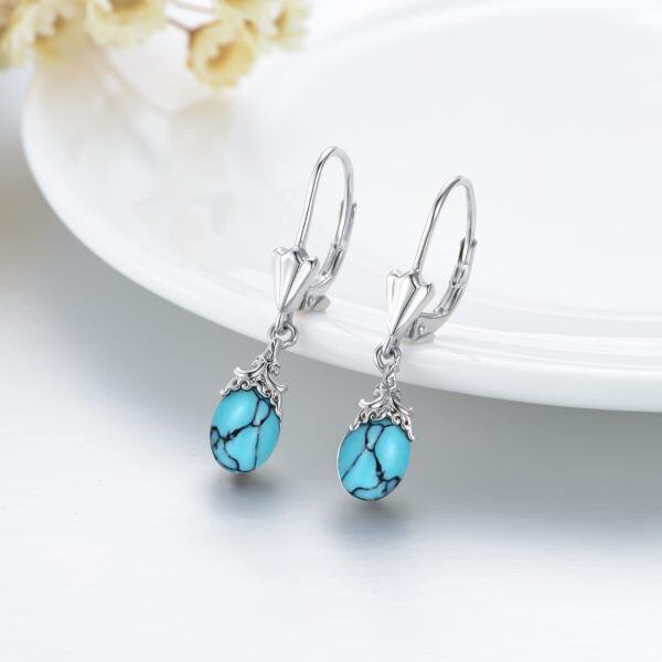 Sterling Silver Teardrop Turquoise Dangle Earrings-4