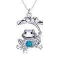wholesale 925 Sterling Silver Turquoise Frog on Lotus Leaf Pendant Necklace Gift for Women-0-0
