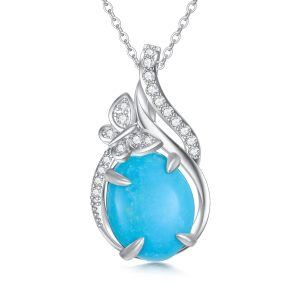 Sterling Silver Butterfly Turquoise Pendant Necklace with December Birthstone-0