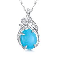 wholesale 925 Sterling Silver Blue Turquoise Stone Butterfly Charm Pendant Necklace for Women and Girls- Rhodium Plated