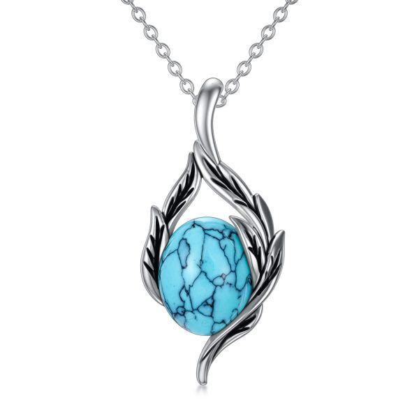 Sterling Silver Leaf Turquoise Pendant Necklace-0