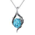 wholesale 925 Sterling Silver Genuine Turquoise Leaf Pendant Necklace with CZ Stones - Western Style Jewelry for Women-0-0