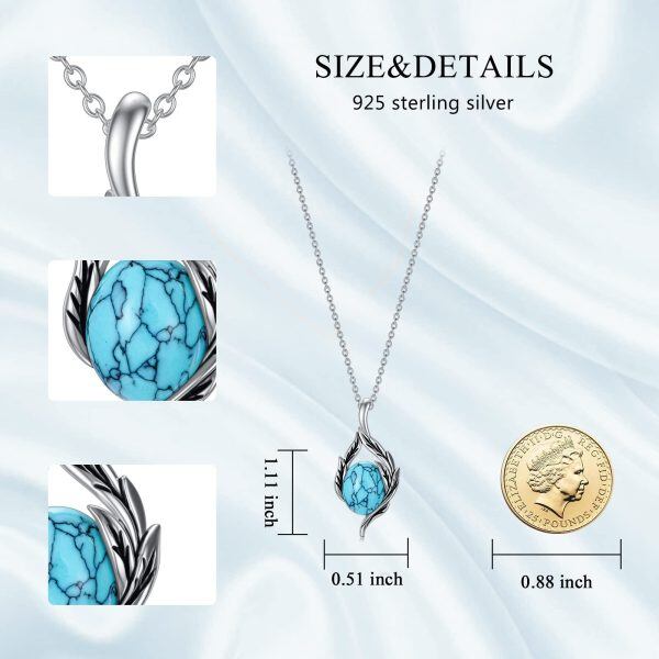 Sterling Silver Leaf Turquoise Pendant Necklace-1