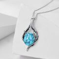 wholesale 925 Sterling Silver Genuine Turquoise Leaf Pendant Necklace with CZ Stones - Western Style Jewelry for Women-0-3