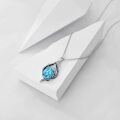 wholesale 925 Sterling Silver Genuine Turquoise Leaf Pendant Necklace with CZ Stones - Western Style Jewelry for Women-0-4