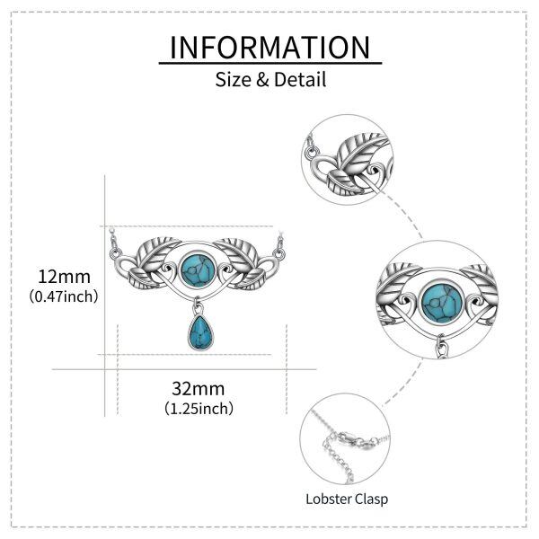 Sterling Silver Boho Leaf Turquoise Pendant Necklace-1