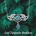 wholesale 925 Sterling Silver Turquoise Leaf Pendant Necklace for Women Girls Bohemian Gothic s-0-5