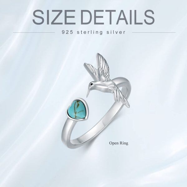 Sterling Silver Hummingbird Turquoise Adjustable Rings-1