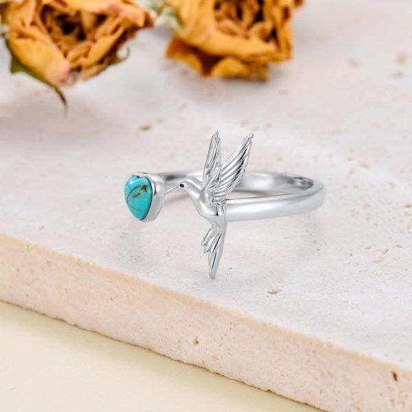 Sterling Silver Hummingbird Turquoise Adjustable Rings-3