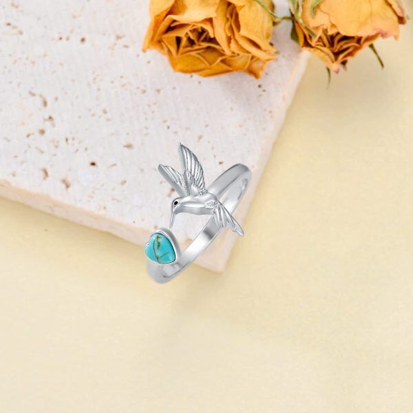 Sterling Silver Hummingbird Turquoise Adjustable Rings-4