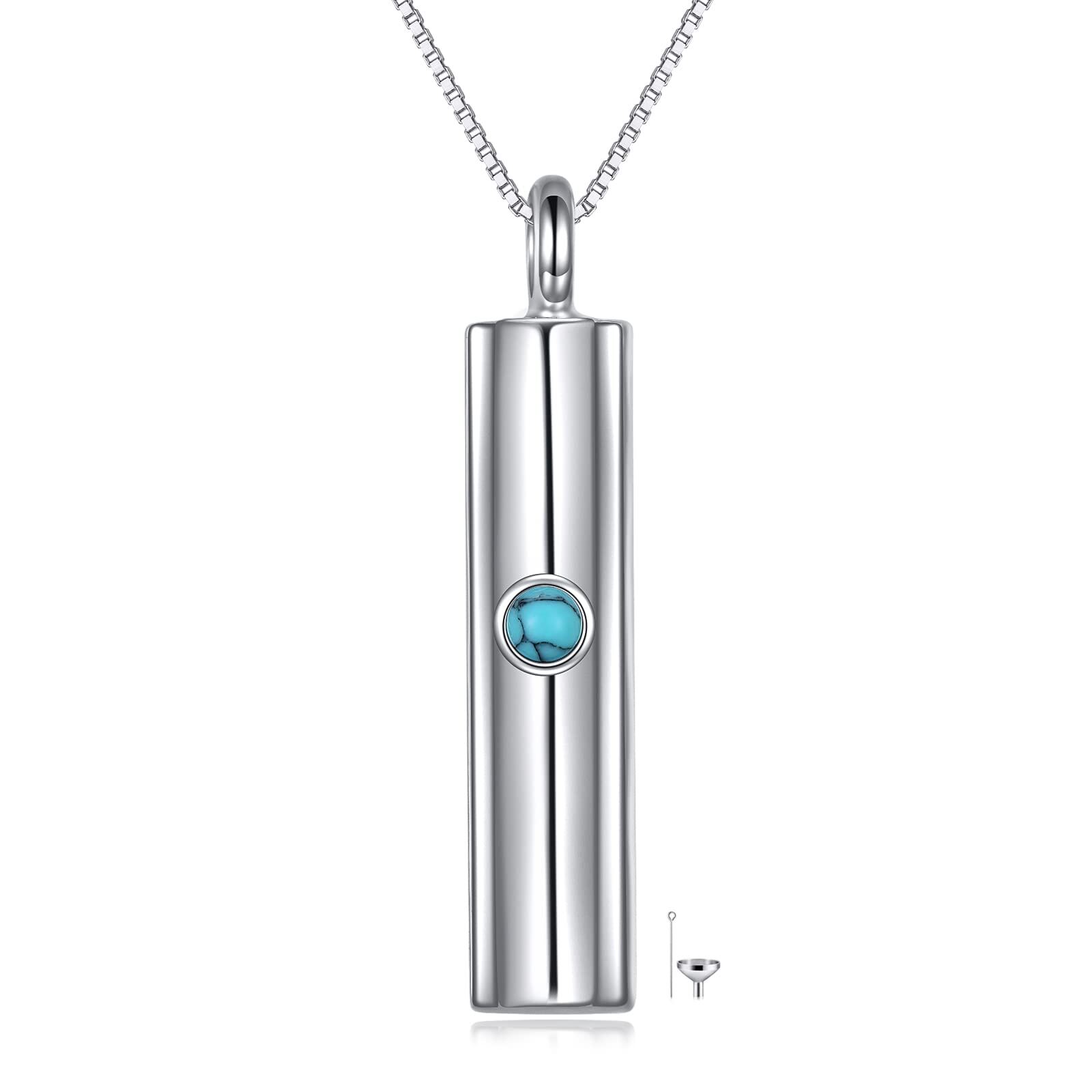 Sterling Silver Turquoise Bar Urn Necklace - Oxidized/Oxidised-0-0