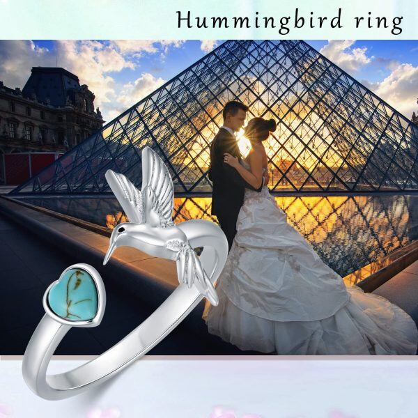 Sterling Silver Hummingbird Turquoise Adjustable Rings-5