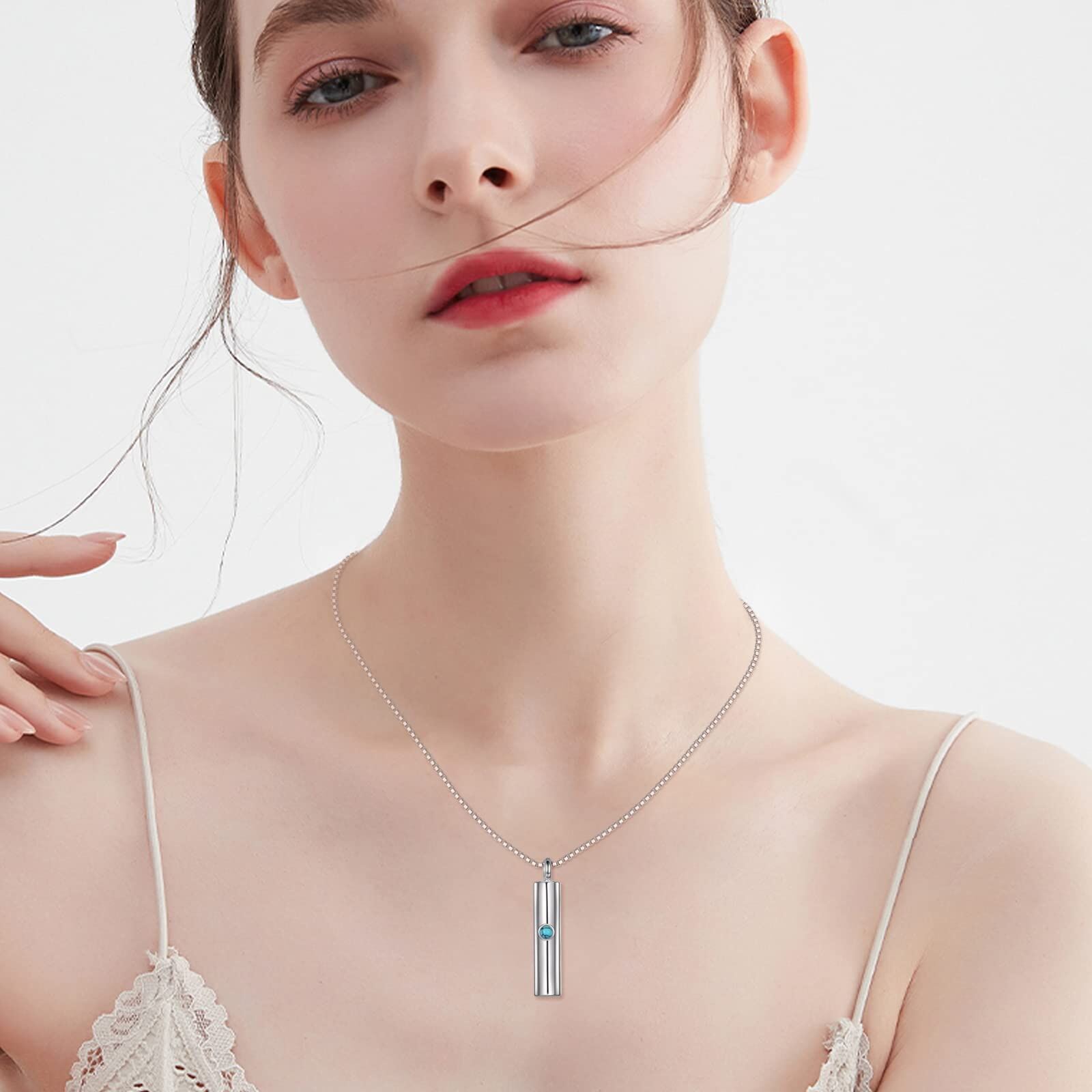Sterling Silver Turquoise Bar Urn Necklace - Oxidized/Oxidised-0-3