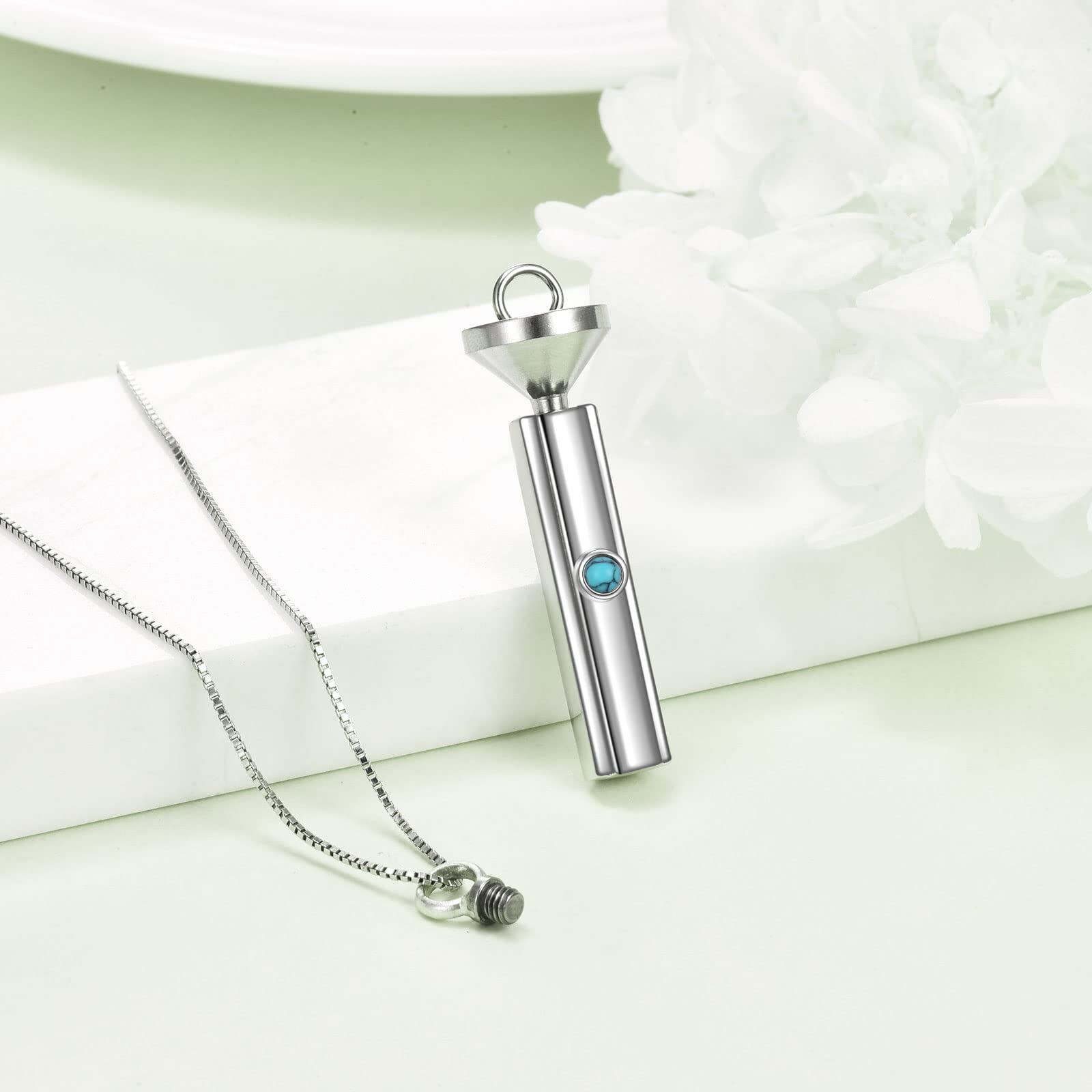 Sterling Silver Turquoise Bar Urn Necklace - Oxidized/Oxidised-0-4