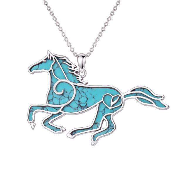 Sterling Silver Horse Turquoise Pendant Necklace-0