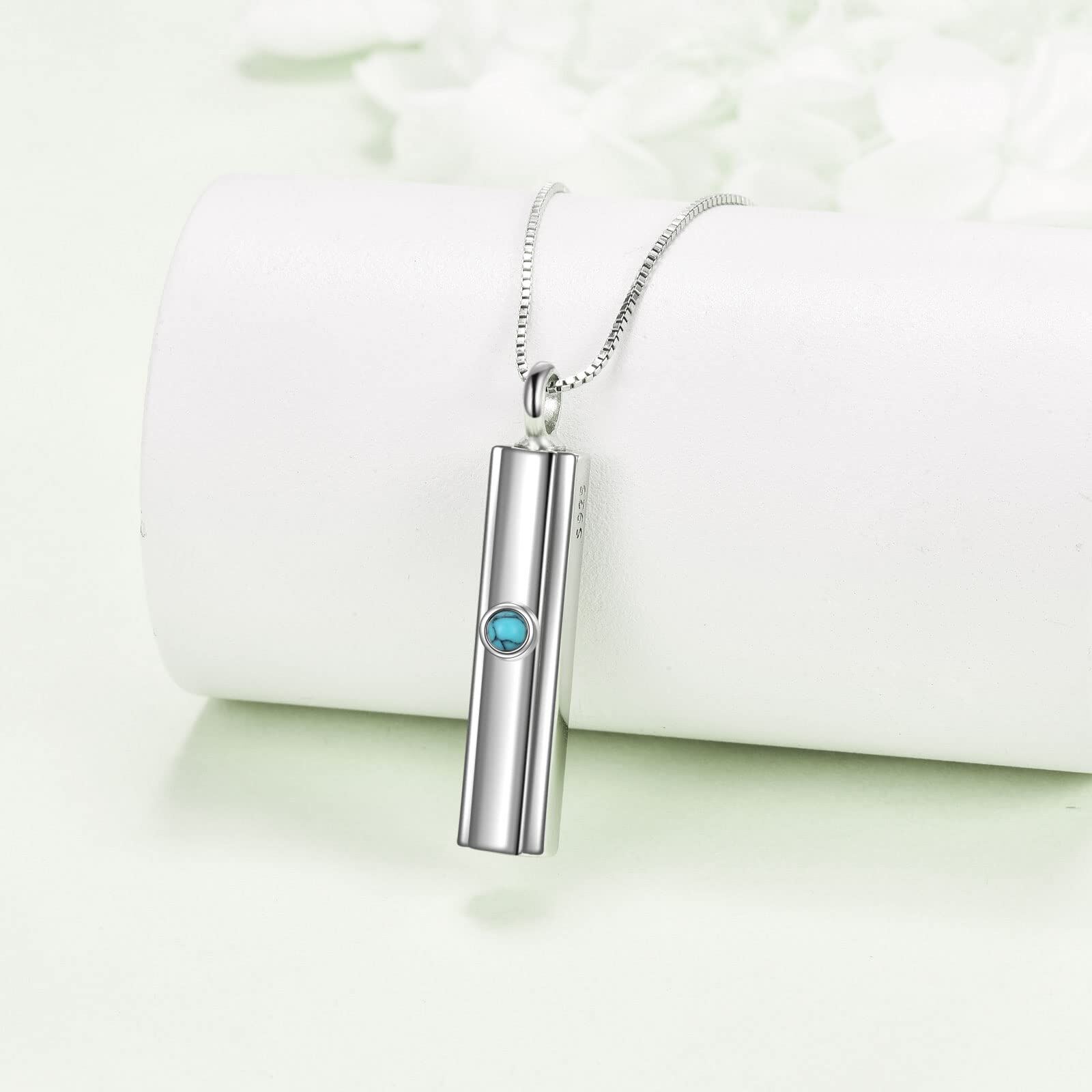 Sterling Silver Turquoise Bar Urn Necklace - Oxidized/Oxidised-0-5