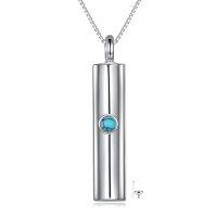 wholesale 925 Sterling Silver Turquoise Cylinder Urn Keepsake Memorial Pendant Necklace for Ashes Women Men- Oxidized/Oxidised
