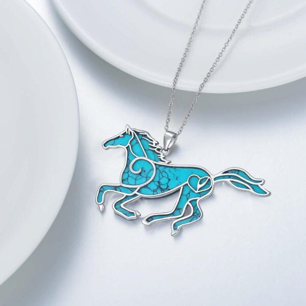 Sterling Silver Horse Turquoise Pendant Necklace-4