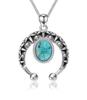 Sterling Silver Native American Navajo Moon Pendant Necklace with Turquoise-0