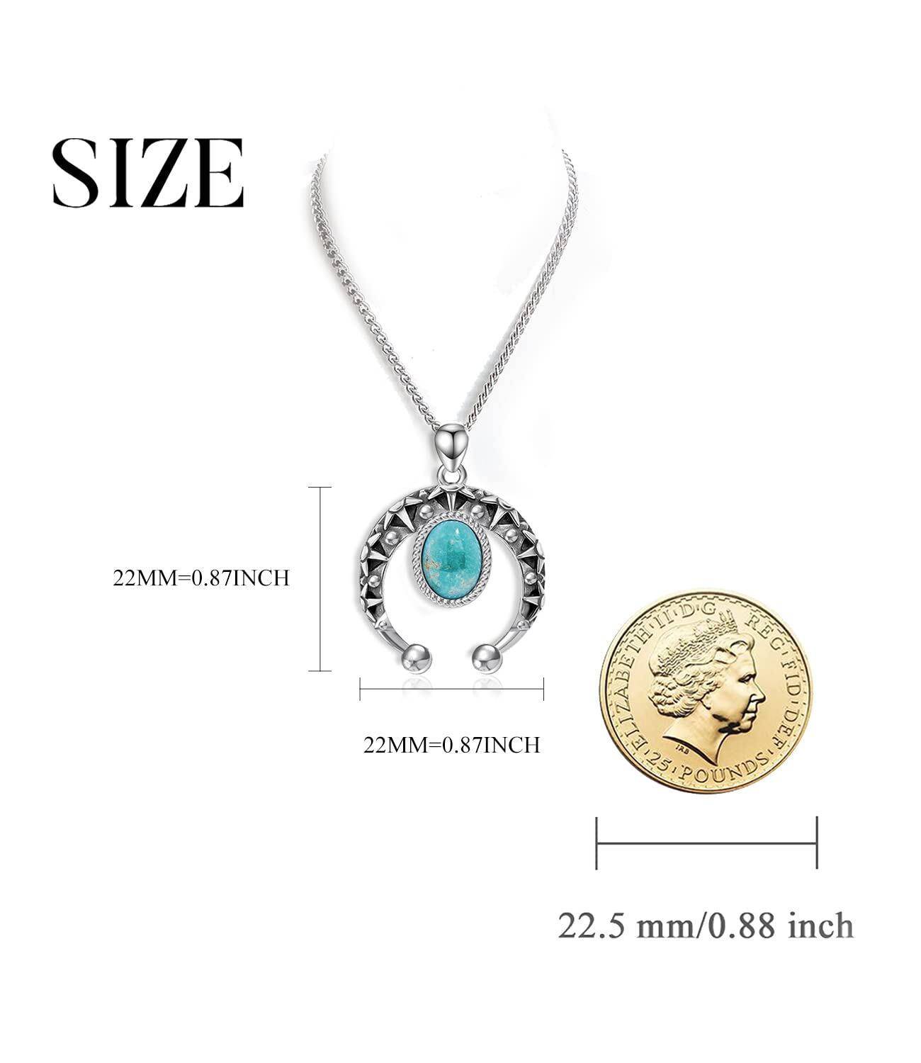 Sterling Silver Native American Navajo Moon Pendant Necklace with Turquoise - Oxidized/Oxidised-0-1