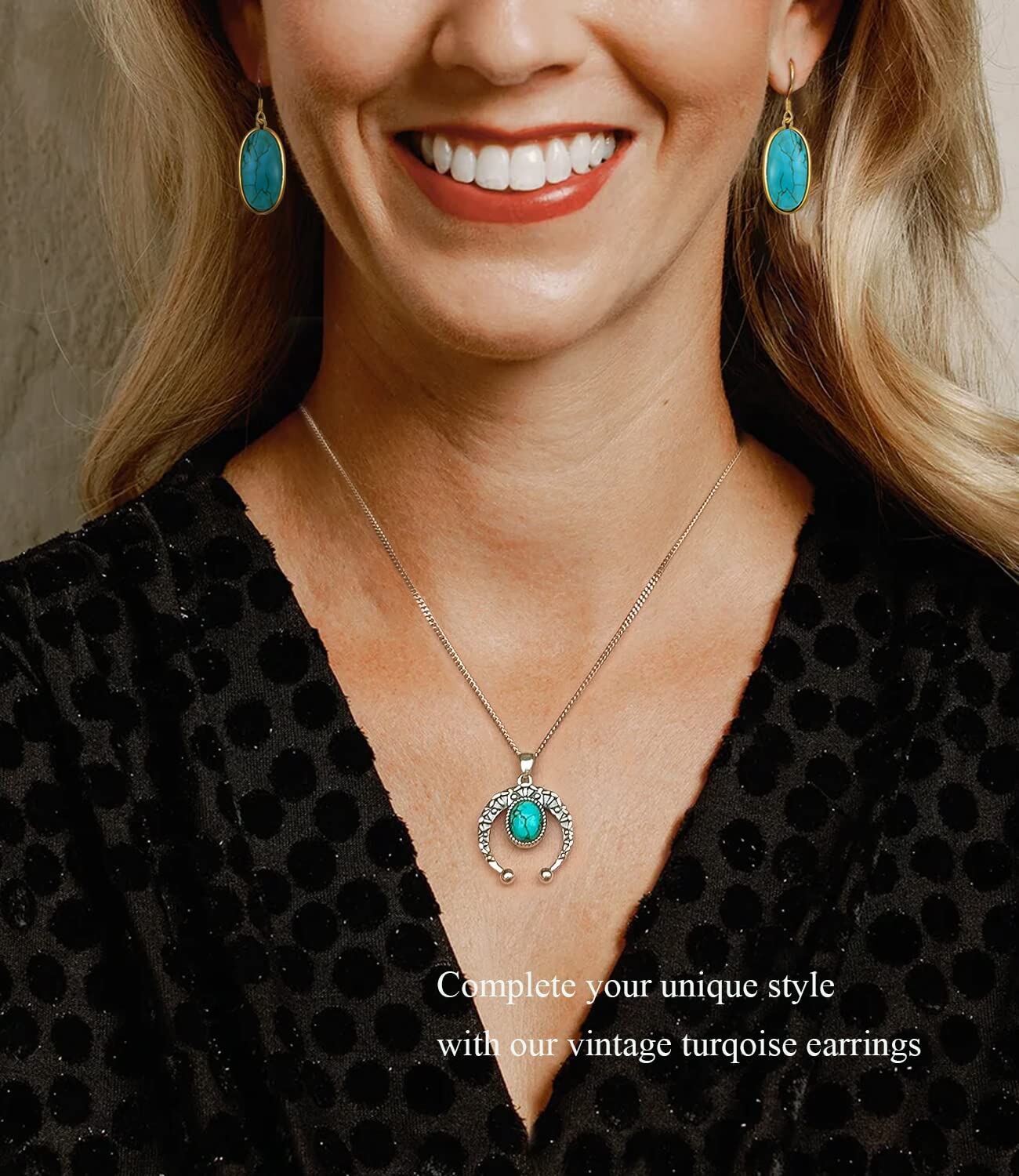 Sterling Silver Native American Navajo Moon Pendant Necklace with Turquoise - Oxidized/Oxidised-0-5