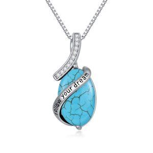 Sterling Silver Turquoise Graduation Inspirational Pendant Necklace-0