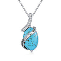 wholesale Sterling Silver Turquoise Pendant Necklace 2023 Graduation Gift for Her - Rhodium Plated- Rhodium Plated