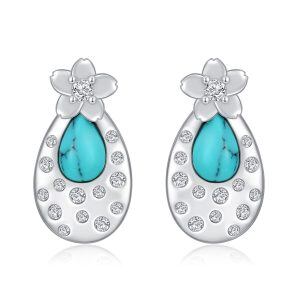 Sterling Silver Turquoise Cherry Blossom Dangle Earrings-0