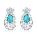 wholesale 925 Sterling Silver Teardrop Turquoise Flower Stud Earrings for Women Gift-0-0