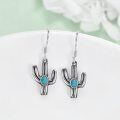 wholesale 925 Sterling Silver Turquoise Stone Western Cactus Drop Earrings for WomenCowboy  4cm Long-0-3