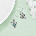 wholesale 925 Sterling Silver Turquoise Stone Western Cactus Drop Earrings for WomenCowboy  4cm Long-0-4