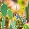 wholesale 925 Sterling Silver Turquoise Stone Western Cactus Drop Earrings for WomenCowboy  4cm Long-0-5