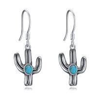wholesale 925 Sterling Silver Turquoise Stone Western Cactus Drop Earrings for WomenCowboy 4cm Long- Oxidized/Oxidised