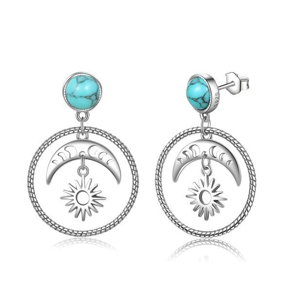 Sterling Silver Sun and Moon Turquoise Dangle Earrings-0