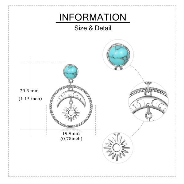 Sterling Silver Sun and Moon Turquoise Dangle Earrings-1