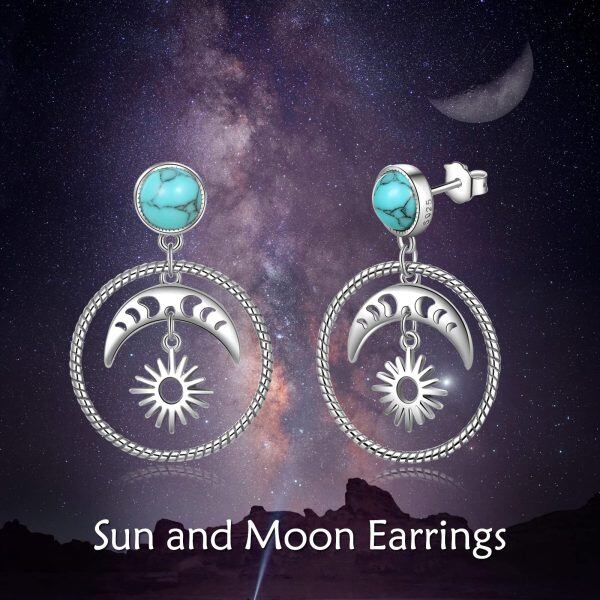 Sterling Silver Sun and Moon Turquoise Dangle Earrings-4