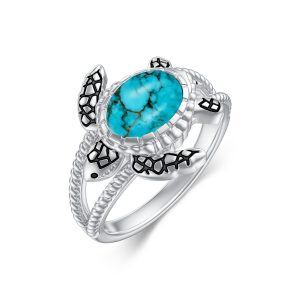 Sterling Silver Sea Turtle Turquoise Unique Rings-0