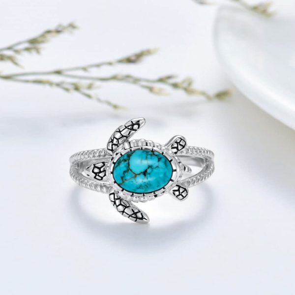 Sterling Silver Sea Turtle Turquoise Unique Rings-2