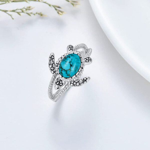 Sterling Silver Sea Turtle Turquoise Unique Rings-3