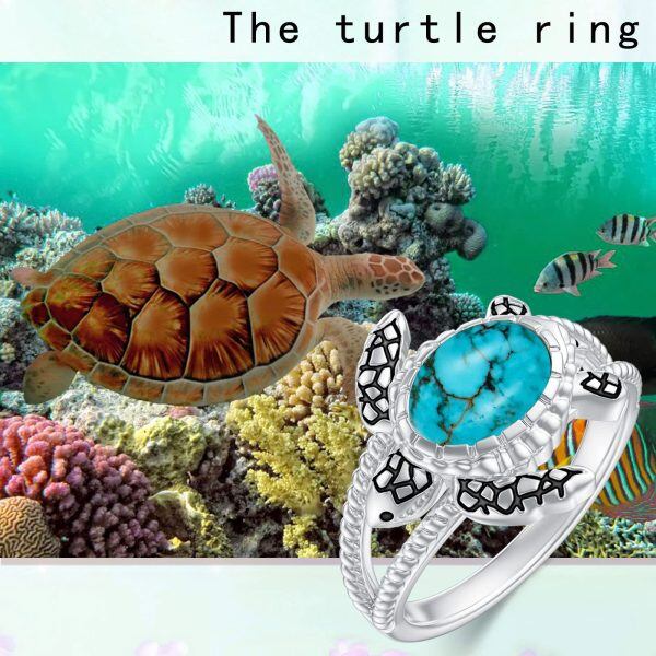 Sterling Silver Sea Turtle Turquoise Unique Rings-4