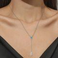 wholesale 925 Sterling Silver & Turquoise Stone Feather Lariat Necklace - Mothers Day Gifts-0-2