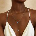 wholesale 925 Sterling Silver & Turquoise Stone Feather Lariat Necklace - Mothers Day Gifts-0-3