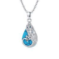 wholesale 925 Sterling Silver Teardrop Pendant with Turquoise and CZ Stones Necklaces for Women Gifts- Rhodium Plated