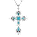 wholesale 925 Sterling Silver with Turquoise and Black Enamel Gothic Cross Pendant Necklace for Women-0-0
